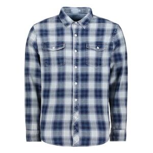 True Grit Plaid Button Down Shirt Mens Medium Indigo Blue Long Sleeve